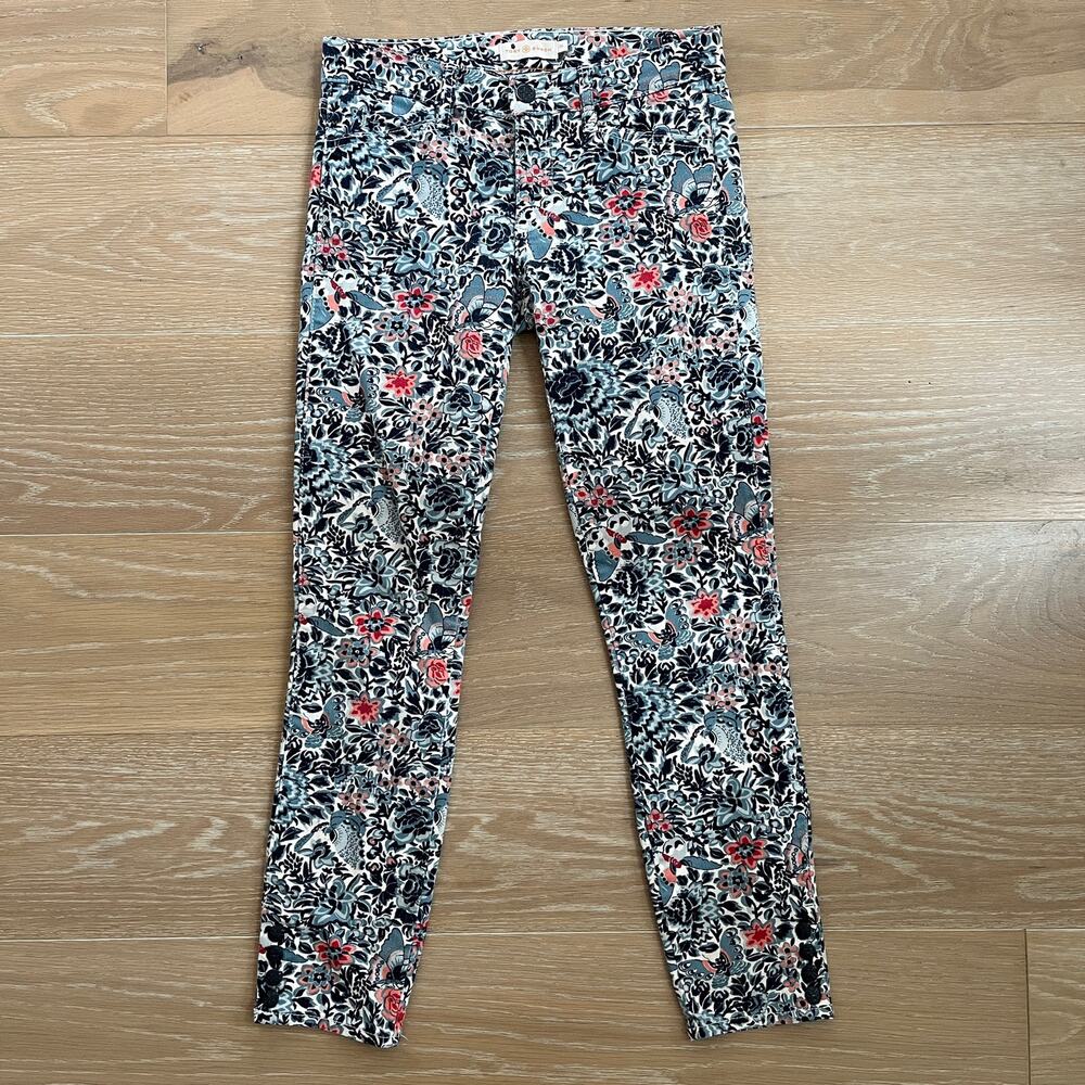 Tory Burch Emmy Skinny Jeans Floral Butterfly Print Ankle Snap Stretch sz 25